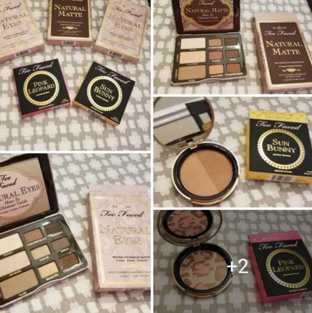 too faced make up 3 eye pallets and 1  bronzer